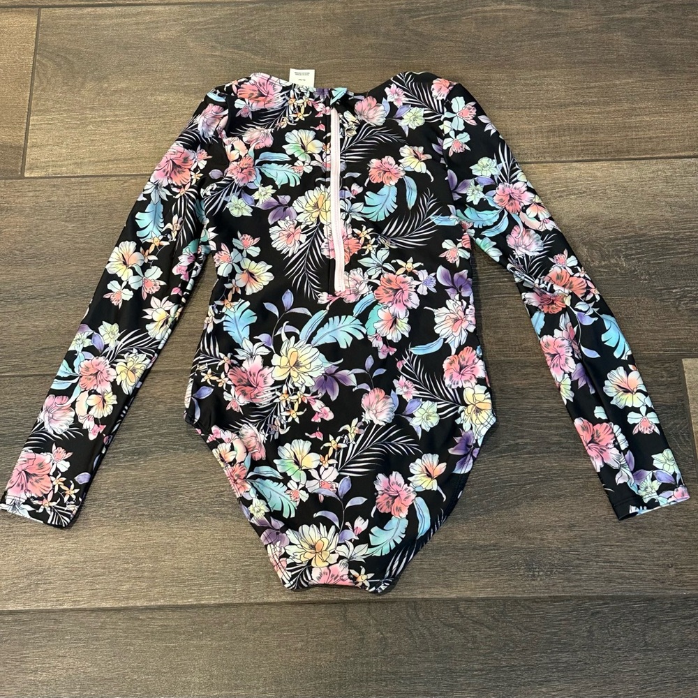 Art Class Girls Multicolor Floral Long Sleeve Rash guard Swimsuit UPF 50+ XL 14 - Picture 2 of 6